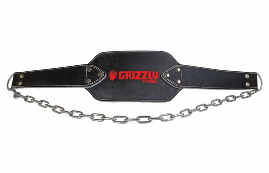 Grizzly Fitness Leather Pro Dip and Pull Up Weight Training Belt with 36" Chain for Men and Women (One-Size)