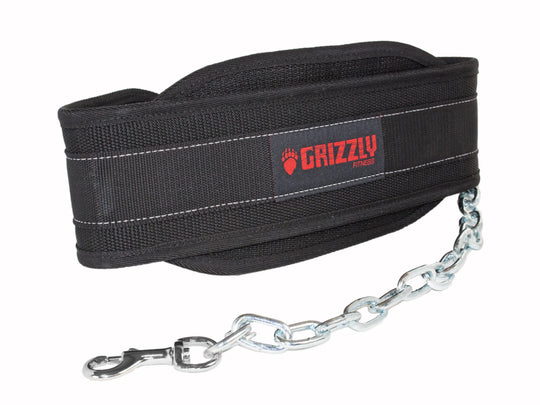 Grizzly Fitness Ceinture en nylon tissé Pro Dip et Pull Up avec chaîne de 91,4 cm