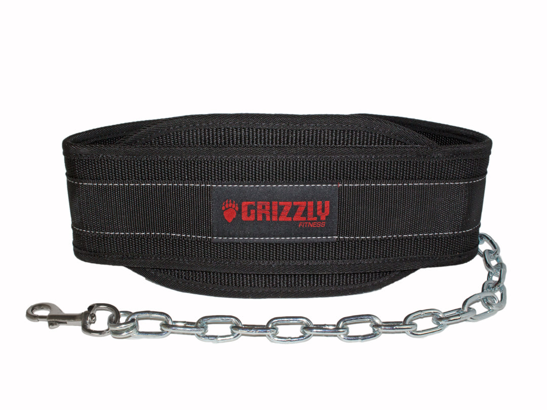 Grizzly Fitness Woven Nylon Pro Dip and Pull Up Belt with 36" Chain