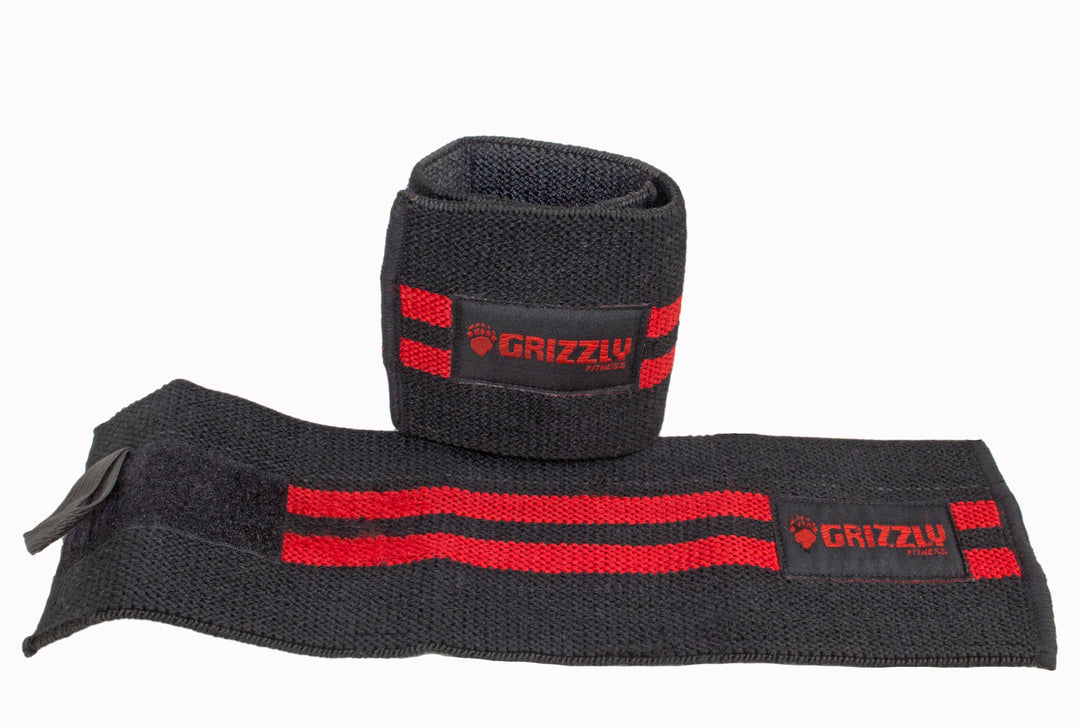 Grizzly Fitness 3" Premium Red Line Weight Lifting Wrist Wraps for Men and Women (11" Long One-Size Pair)